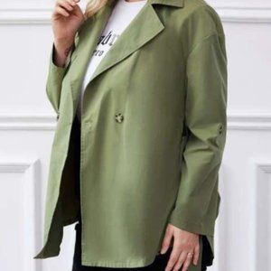 NWOT Shein Curve Double Button Curved Hem Belted Trench Coat 2XL